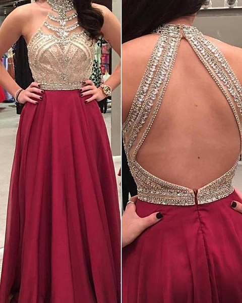 Delicate Beading Burgundy Prom Dress