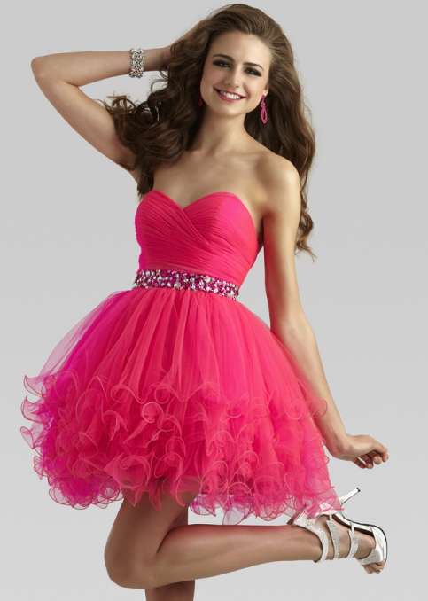 Short Stylish Dress In Bright Pink