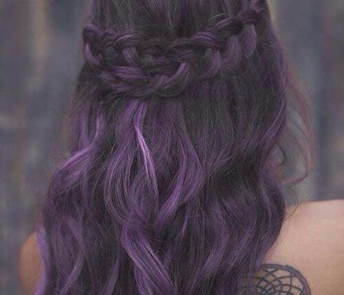 Long Brunette Hair with Dark Purple Highlights