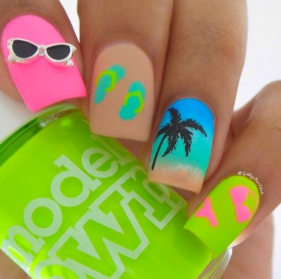 Beach Multi Colored Nail Art For Beach Lovers