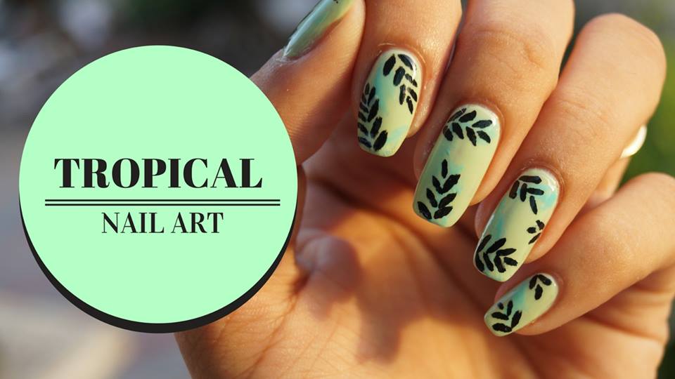 Black Leafy Greenish Nail Art For Nature Lovers