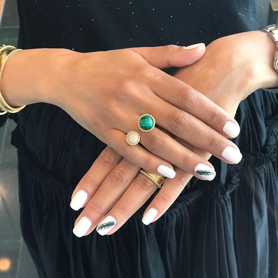 Elegant White Leaf Nail Art Design