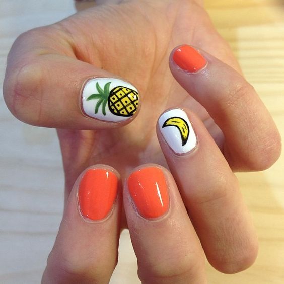 Fruity White And Neon Nail Art Design