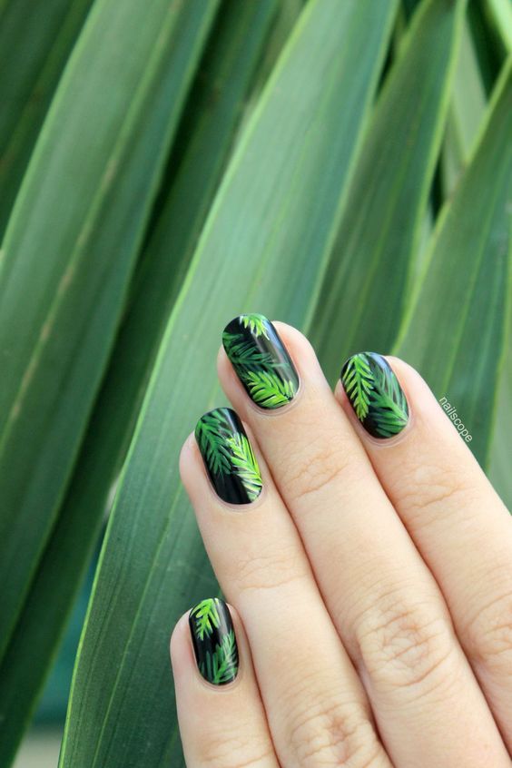 Unique Greenery Nail Art Design