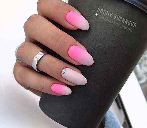 Matte Pink and White Ombre Nails