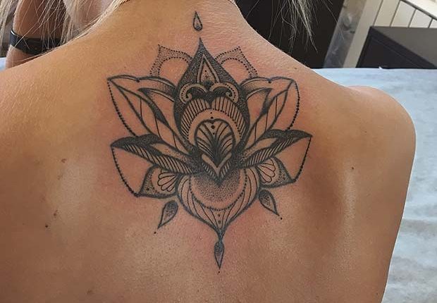 Big, Lotus Flower Back Tattoo 