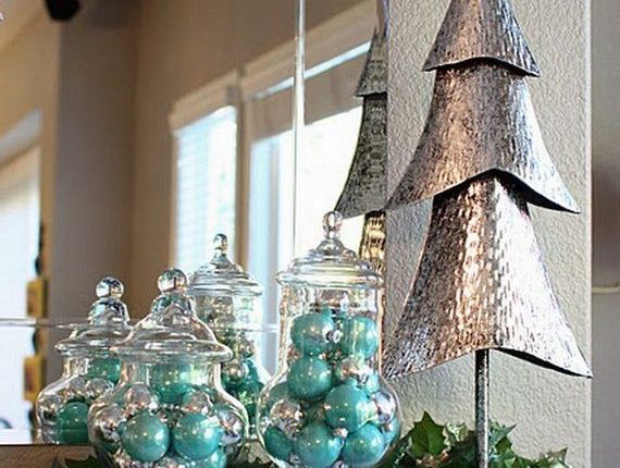 Aqua and Silver Christmas Mantel.